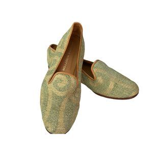 Stubbs & Wootton Women's Green Needlepoint Swirl Flats Size 5 1/2 Designer